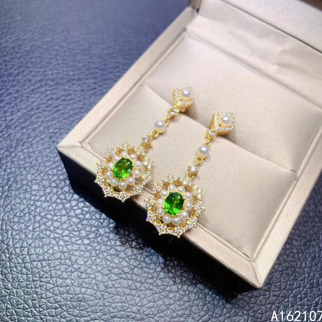 

Exquisite Jewelry 925 Sterling Silver Inset With Natural Gem Women's Luxury Trendy Pearl Diopside Earrings Eardrop Support Detec