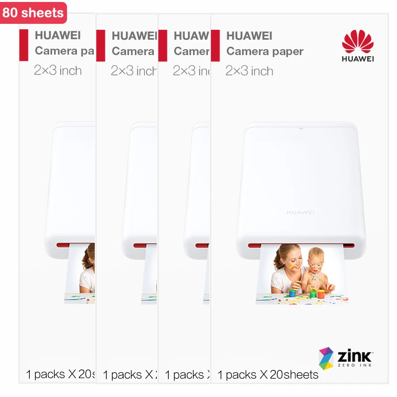 80 sheets huawei AR портативный карманный принтер для фотографий Zink DIY поделитесь бумагой Bluetooth 4,1 20 в упаковке - Цвет: 80 sheets