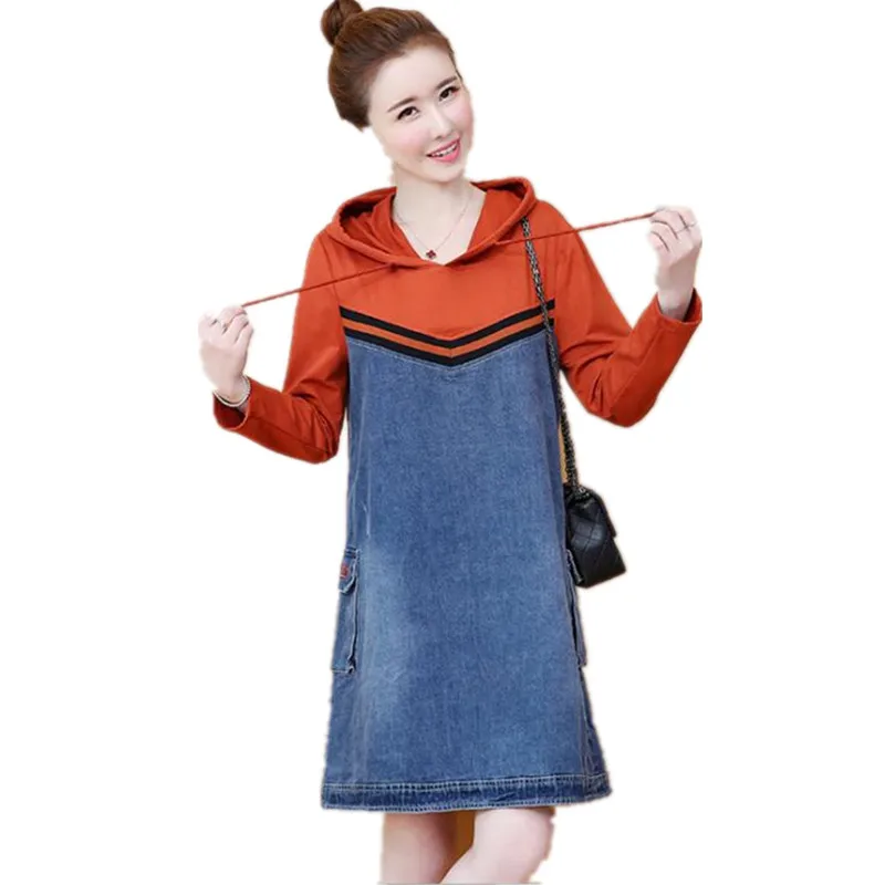 2020 Новое весеннее черное лоскутное джинсовое платье с длинным рукавом