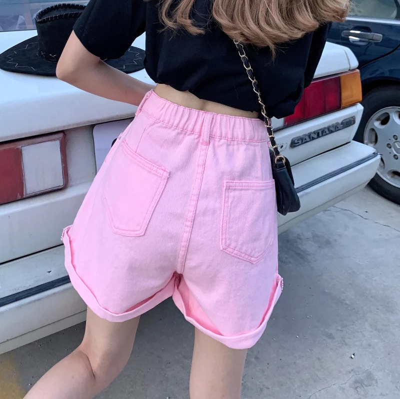 

Fashion High Waist Denim Shorts Woman Jeans Summer 2021 Student Ladies Joker Loose Adjust Waist Wide Leg Tight Pants Shorts