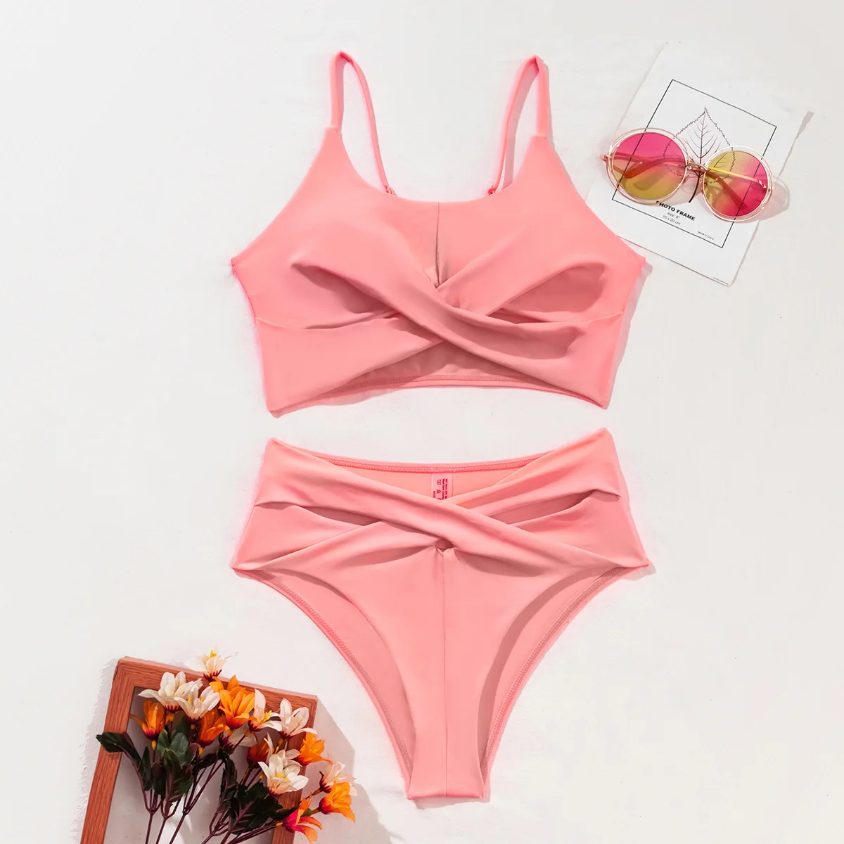 Пикантное бикини с перекрестными рюшами и высокой талией женская одежда для