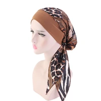 women silk headscarf hat muslim print long tail hijab caps turban femme musulman headwraps bonnet ladies hair loss chemo cap