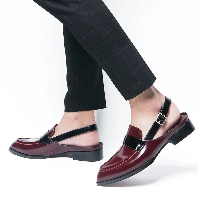 Men Summer 2020 Closed Brand Pointed Toe Genuine Leather Dress Shoes Designer Breathable British Buckle Sandals | Обувь