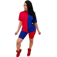 color block splice two piece set summer clothes for women tracksuit t shirt top shorts 2 pcs outfits matching sets lounge wear