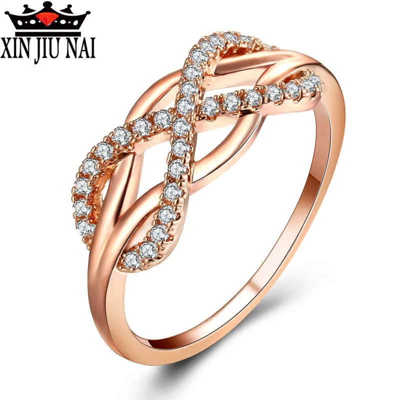 

Cubic Zirconia Crystal Infinite Ring Female Silver/Rose Gold Luxury Brand Ring Female Wedding Fashion Jewelry