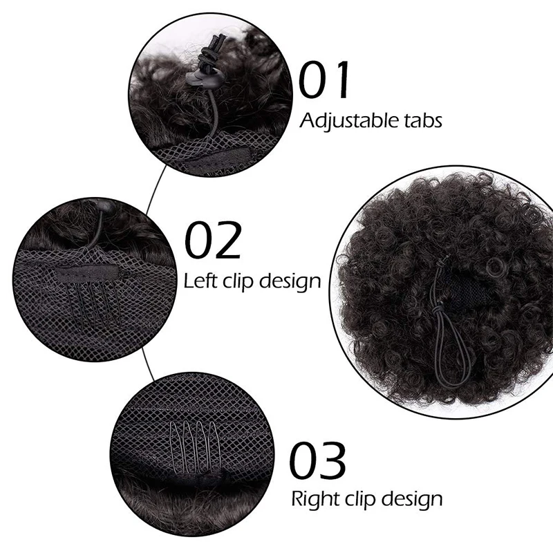 Afro Puff Drawstring Ponytail Black Kinky Curly Hair Bun Synthetic Hairpieces Clip In Extensions for Women |