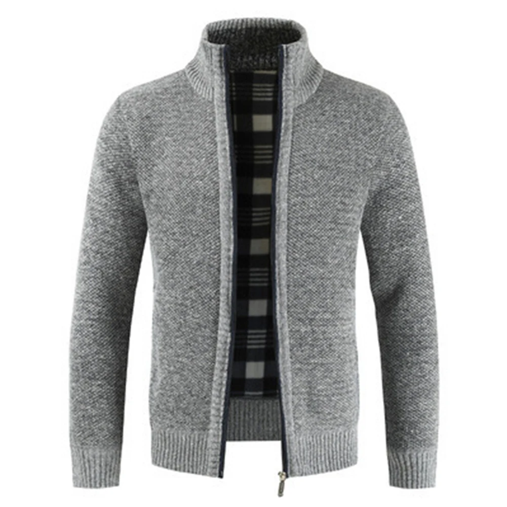 Мужская куртка на молнии с воротником стойкой однотонная хлопковая плотная