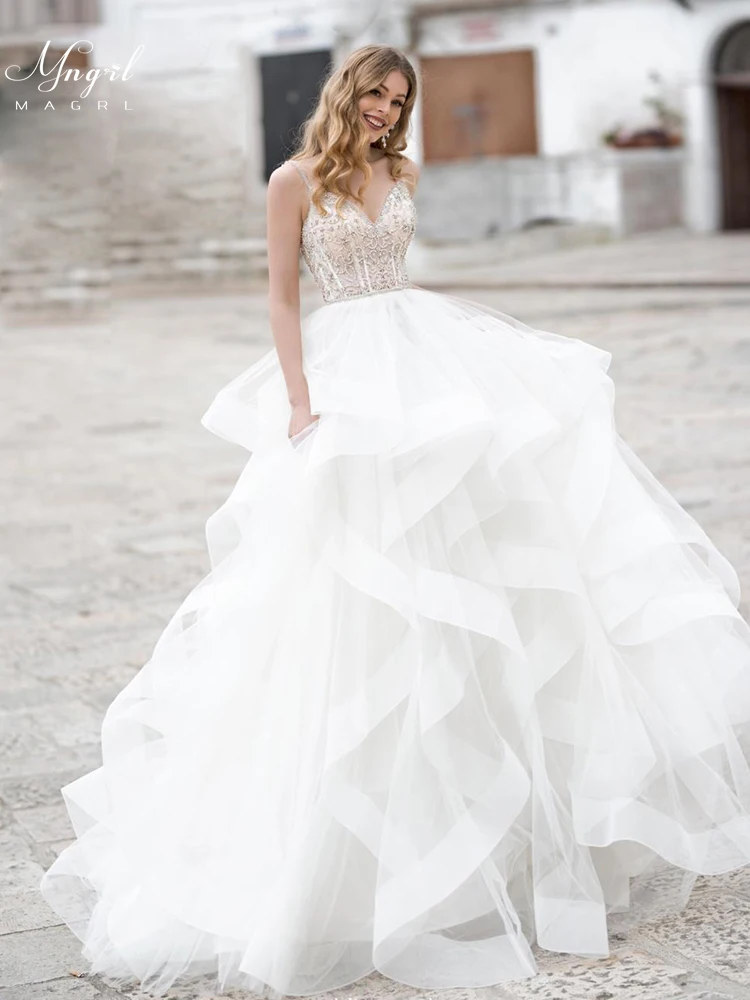 

MNGRL New Simple Wedding Dress Backless Sleeveless Design Chiffon Lace Bride Dresses Princess Dress Plus Size Tailor-made