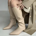 Модные женские сапоги до колена с острым носком зимние теплые сапоги из плюша женские удобные повседневные универсальные сапоги 2021