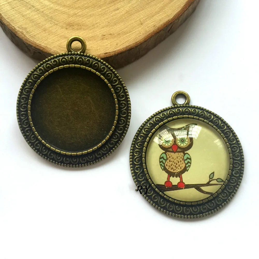 

5pcs/lot fit 25mm round glass antique bronze cameo cabochon pendant charms setting for jewelry embellishment MC-043