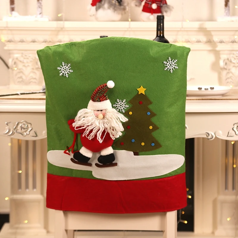 

2pcs/set Christmas Santa Snowman Elk Decoracion Chair Back Cover for Dining Room R9JC