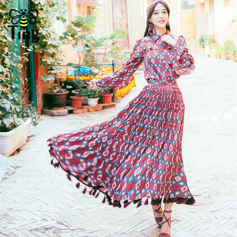 Tingfly Новое поступление геометрические в цветные кадраты женские наборы