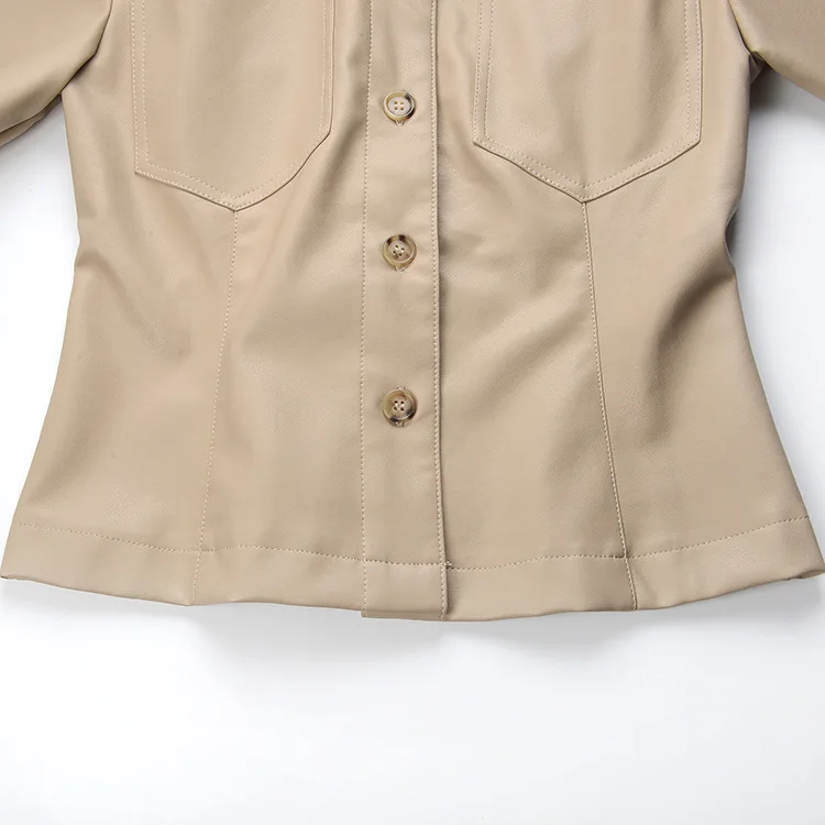

Faux Leather PU Jacket for Women Summer Coats Short Sleeve Casual Fashion Elegant Office Lady Harajuku Korean Clothes Spring ins