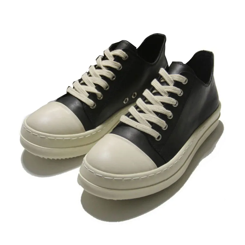 Men Casual Thick Platform Genuine Leather Shoes Male Women Couple Streetwear Hip Punk Gothic Red Black Cow | Обувь