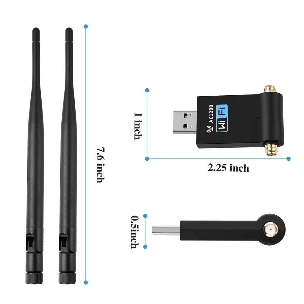 

Dual Band 2.4GHz 5GHz Wireless Network Card USB WiFi Adapter 1200Mbps USB 3.0 Wi-Fi Receiver for Desktop Laptop PC Computer