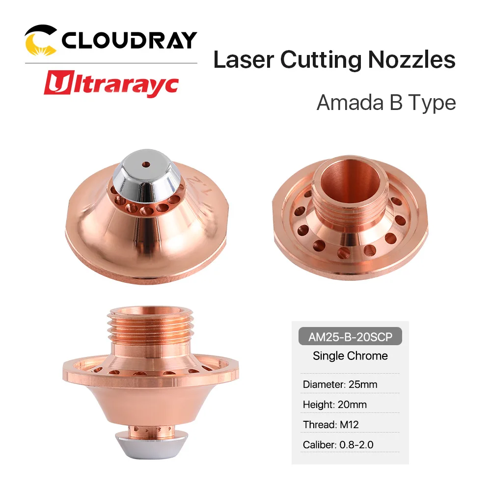 Ultrarayc Amada B Laser Cutting Nozzles For Carbon Steel Cutting Single Double Chrome Plated Layer M12 D25 0-1.5KW
