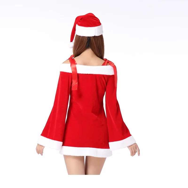 

Woman Festival Christmas New Year Xmas Red Dress Hat Girls Halloween Cosplay Costume Princess Party Role Play Make Up Outfit