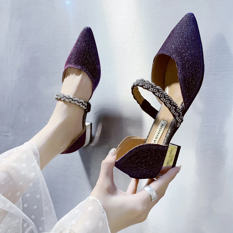 Женские босоножки на плоской подошве MeiLiKeLin фиолетовые повседневные с острым