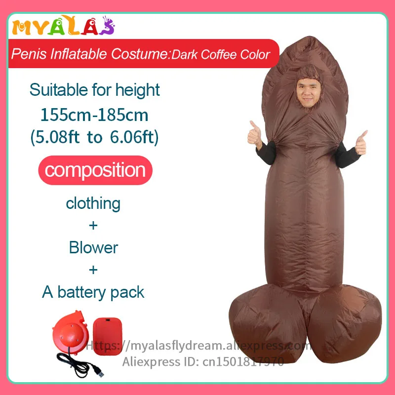 Dark Coffee Penis Надувной костюм для туалета, костюм для унитаза, надувной костюм, карнавальный костюм для пениса, сексуальный костюм Вилли, ручка, ночной косой банан - Цвет: Dark Coffee Penis