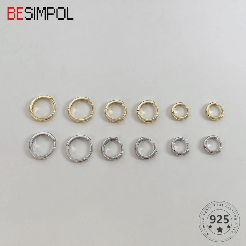 

Besimpol реальные 925 стерлингового серебра обручальные серьги небольшие изысканные круглые золотые серьги-кольца для женщин модные вечерние ю...