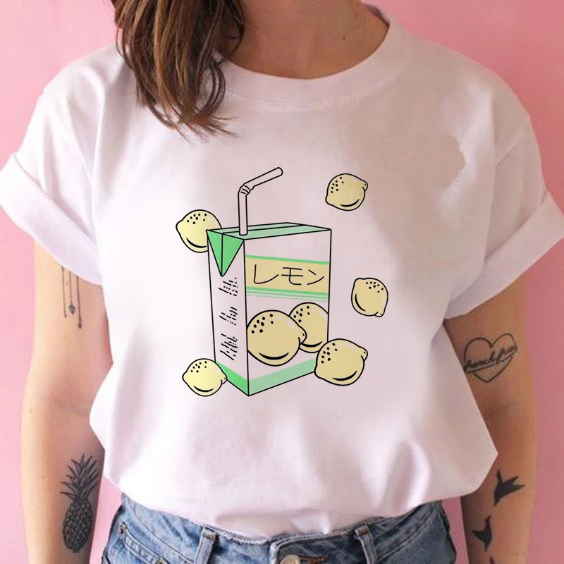 

Graphic Peach Juice Japanese Rock Basic O-Neck T-shirt Women's T-shirt Lady Harajuku Kawaii Pink Beautiful Summer Casual T-shirt