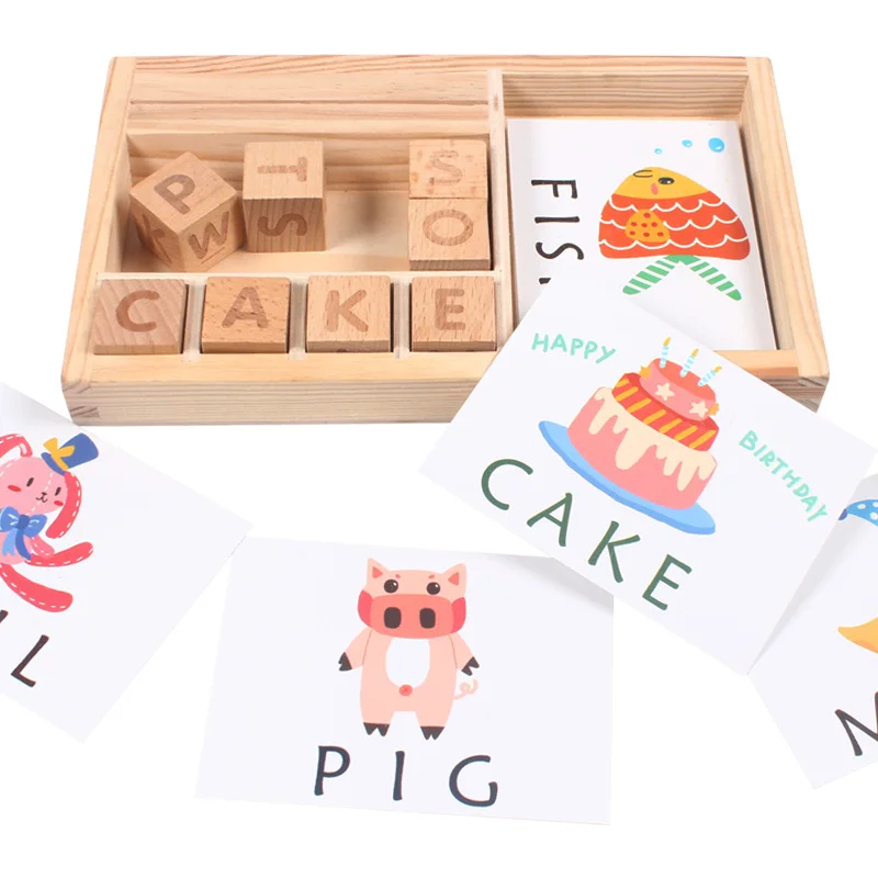 

XINI Wood Spelling Words Card Game Kids Early Educational Toys for Children Learning Wooden Toys Montessori Gift