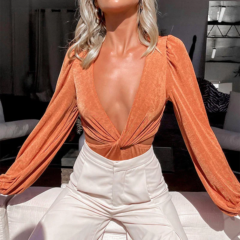 

Temperament Twisted Hollow Top Light Mature Deep V-neck Long-sleeved One-piece Tie Dye Jumpsuit for Women Jumpsuits for Women