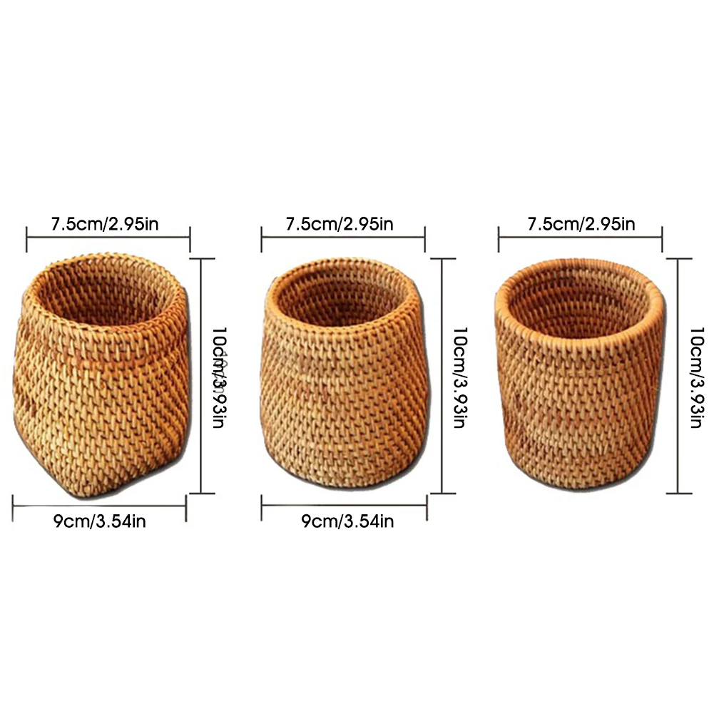 

Rattan Pen Holder Handwoven Pencil Makeup Brush Organizer Multi-Purpose for Home Office Desk Storage Box Home Storage organizer