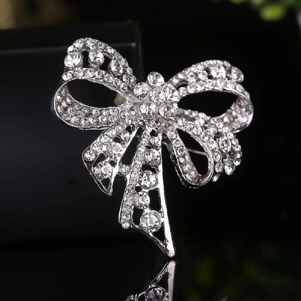 Серебряный Цвет горный хрусталь броши бант с большим бантом брошь на булавке