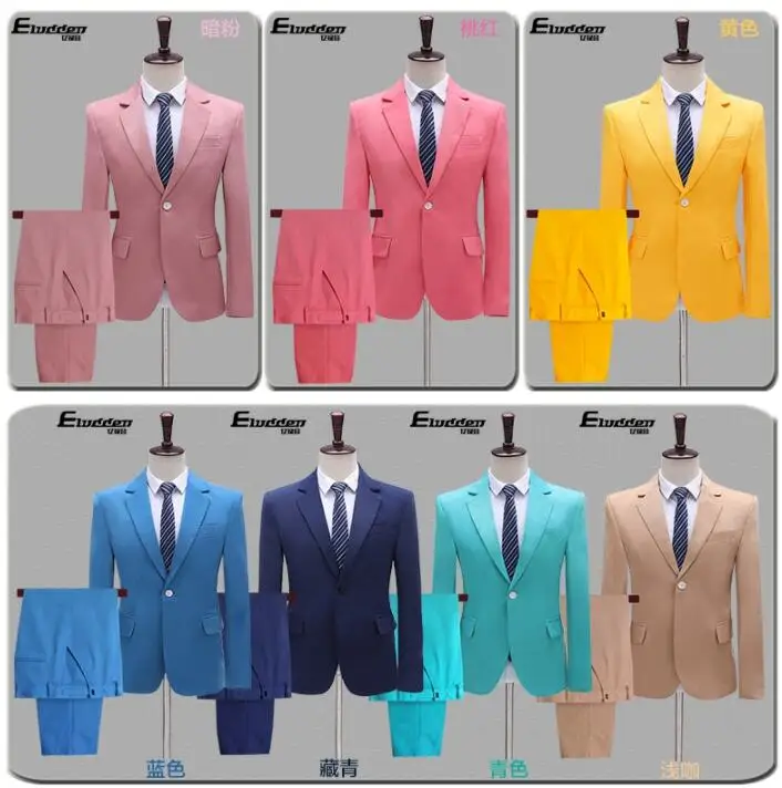 Разноцветный Блейзер мужской костюм для жениха комплект со штанами мужские