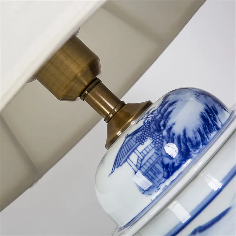 Chinese Blue And White Porcelain Ceramic Table Lamp For Bedroom Bedside Living Room Foyer Study Desk Reading Night Light TD059 | Лампы и