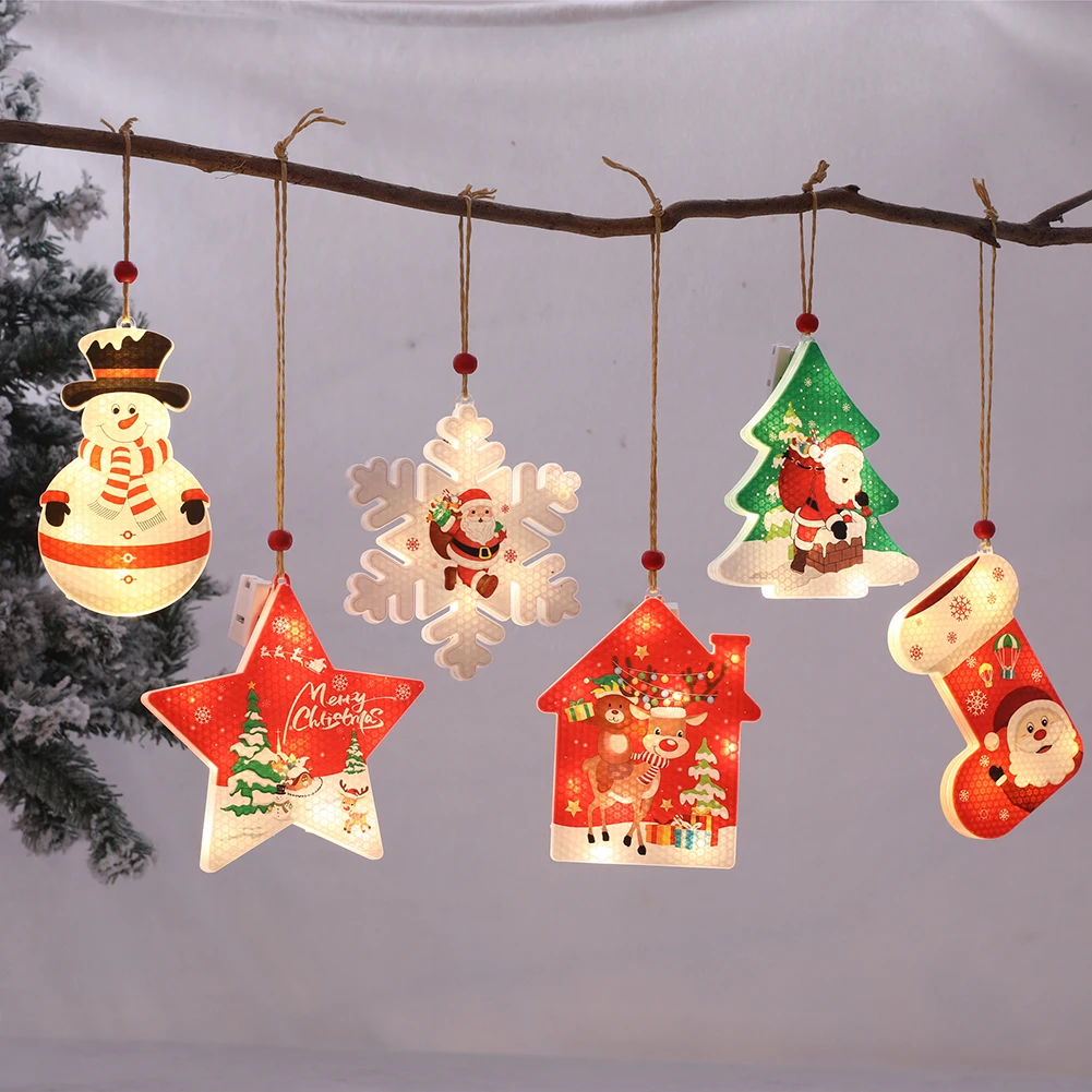 

6pcs LED Light Santa Socks Snowflake Pattern Decorative Lamp Warm Light Battery Powered Pendant for Christmas Tree Decoration