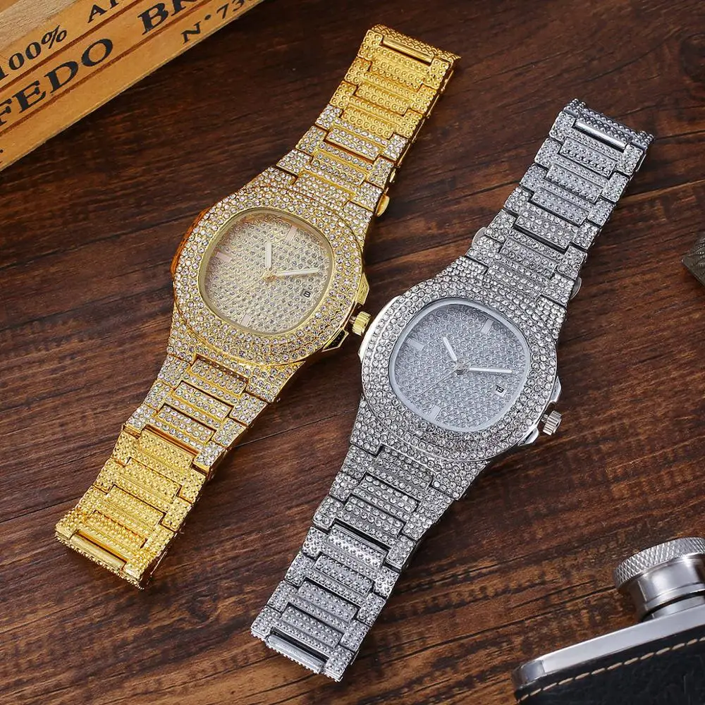 

HIP HOP Iced Out Miami Curb Cuban Chain Bracelet + Watch Set With Bling AAA Zircon Stone for Men Hip Hop Jewelry