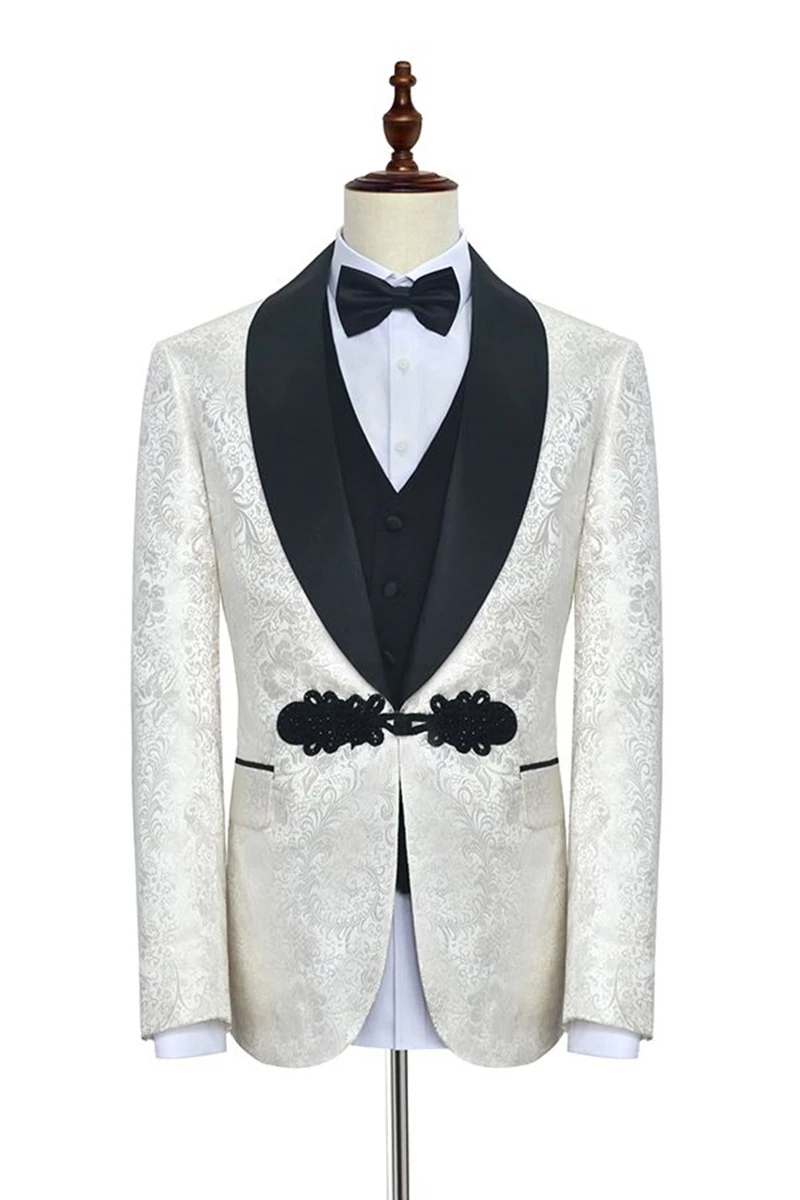 

Handsome Jacquard Groomsmen Shawl Lapel Groom Tuxedos Men Suits Wedding/Prom/Dinner Best Blazer(Jacket+Pants+Vest+Tie) 101