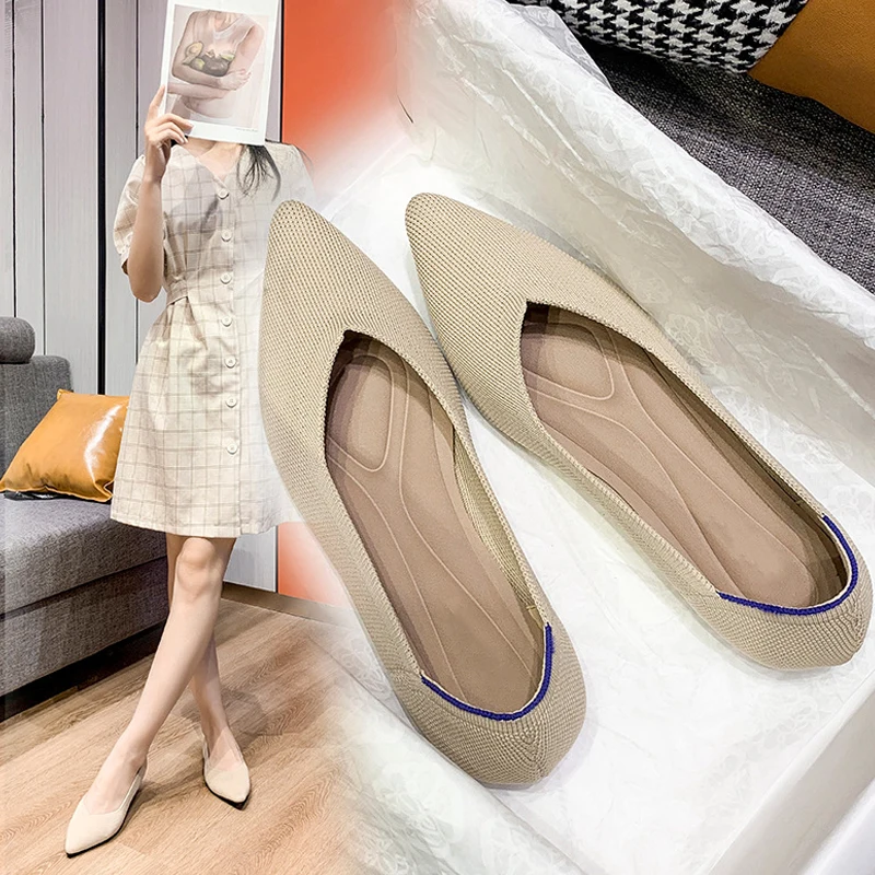

2021 fashion shoes for women flats shoes princess single shoes soft-soled egg roll flying woven pointed toe knitted peas shoes