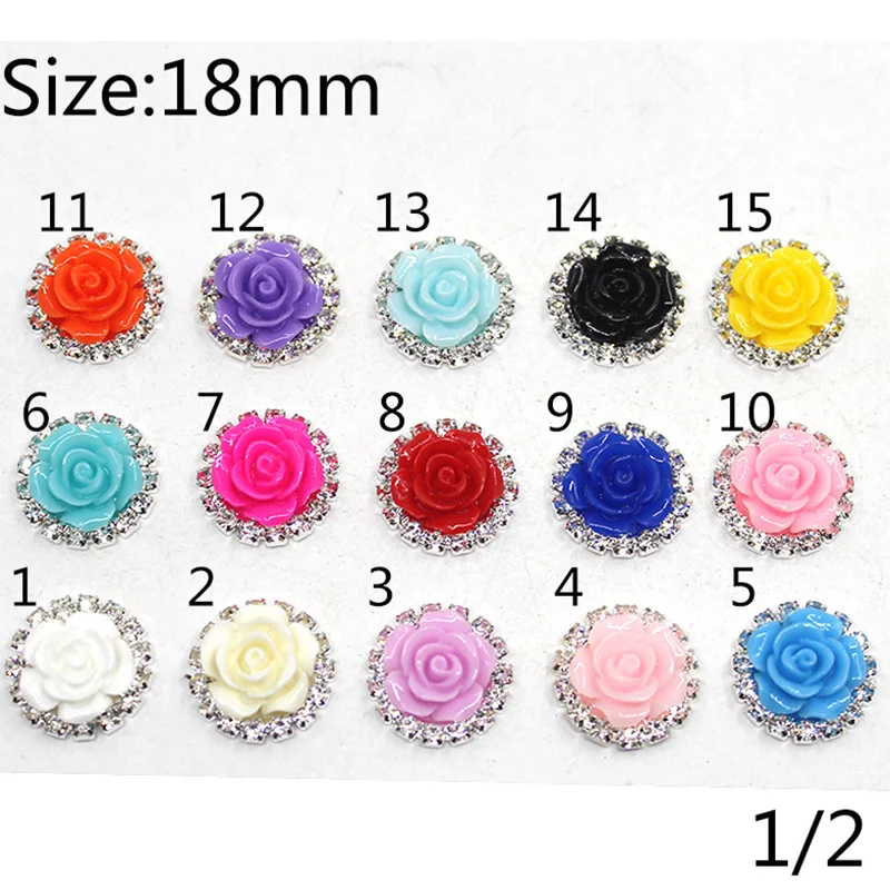 

10pcs Round 19 Color Resin Flower Flatback 18mm Rhinestones DIY Hair Interspersed Button Shiny Wedding Accessories