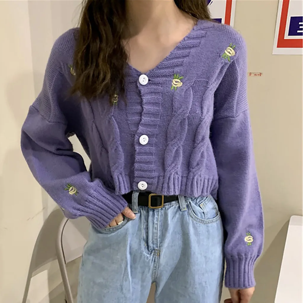 Женский вязаный Свободный кардиган Free Ostrich Повседневный свитер с вышивкой