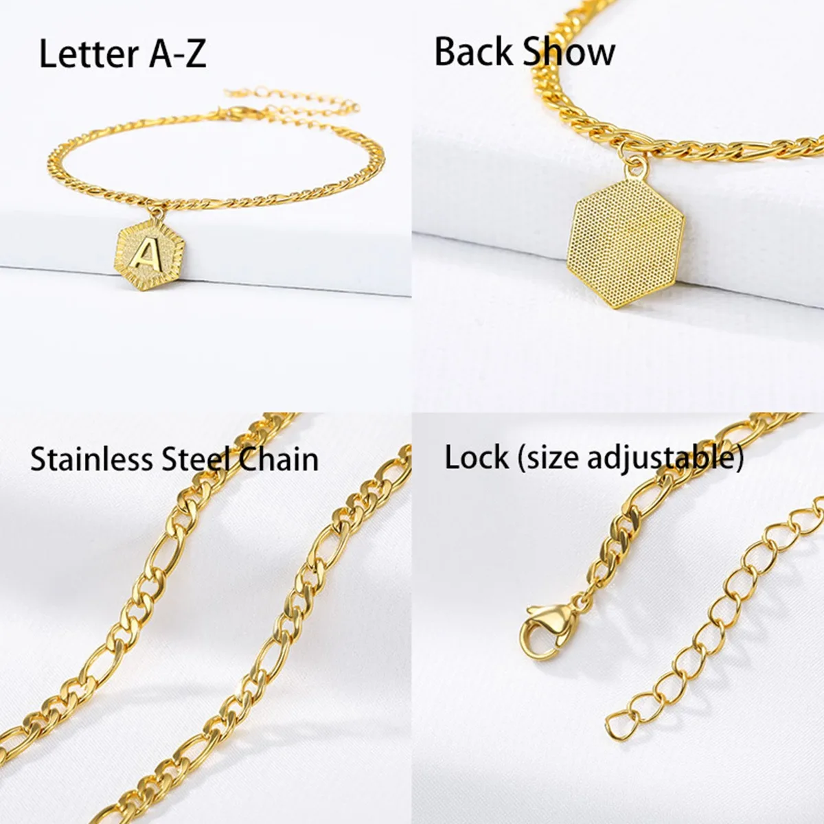 

Fashion Gold Color Letter Anklets For Women Gold Color Hexagon Initial Alphabet Letter "T-Z" Women Beach Leg Chain Foot Jewelry