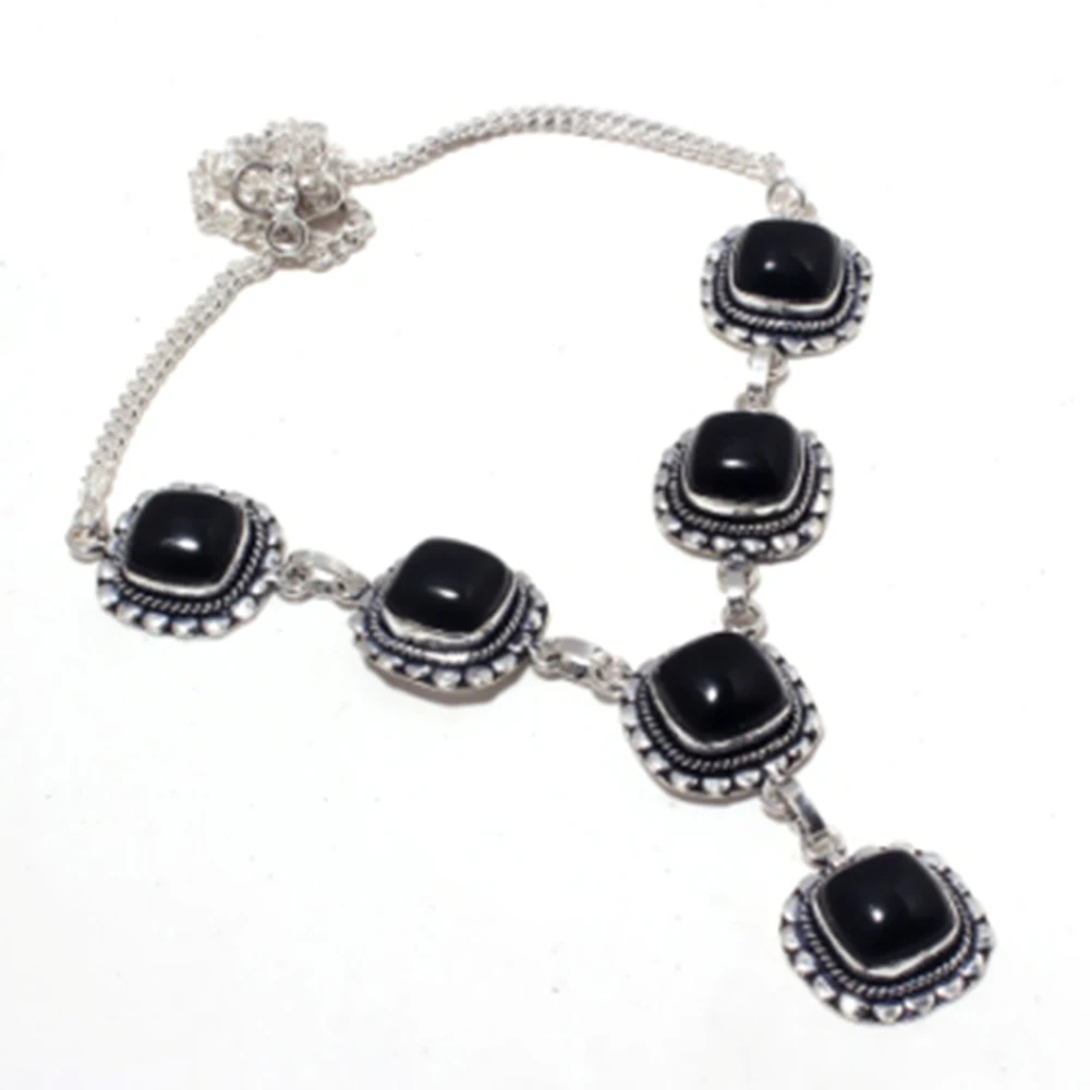 

Black Onyx Necklace Silver Overlay over Copper, 47.7 cm , N4279