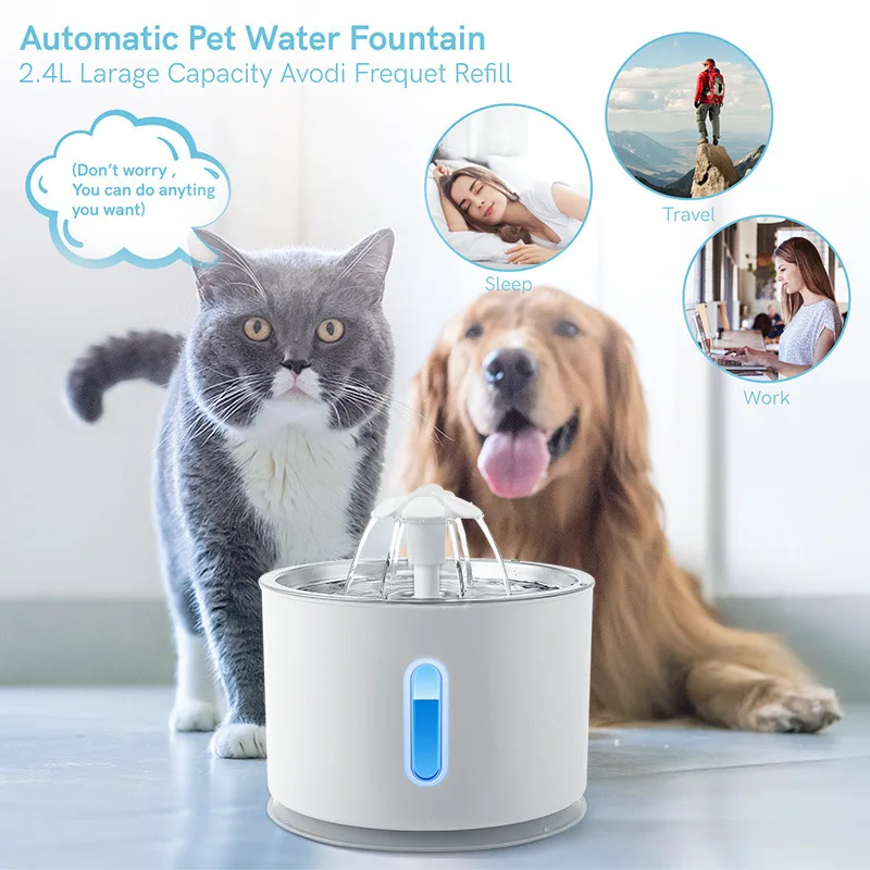 

Water Dispensers Automatic Cat Water Fountain LED Electric Mute Water Feeder USB Dog Drinker Bowl Pet Drinking Dispenser 2.4L