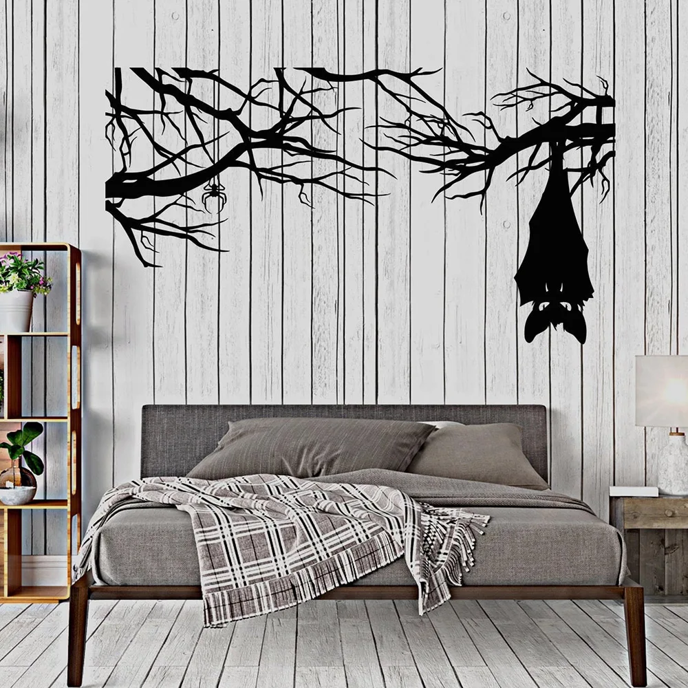 Наклейки на стену Хэллоуин мультяшный Готический паук летучая мышь ветке