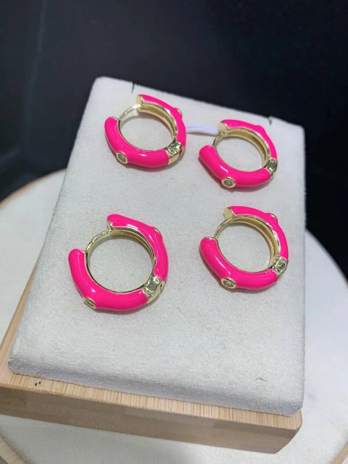 

3pairs Micro pave cz mix color enamel jewelry circle delicate hoop earring for women