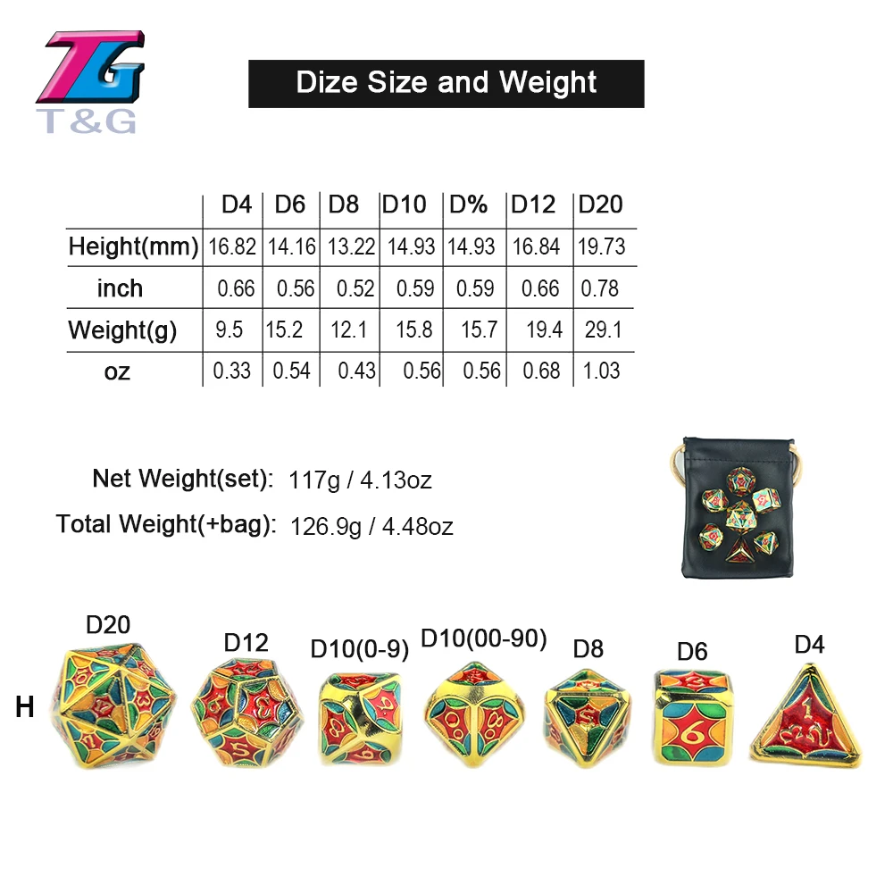 DND набор металлических игральных костей 7 шт. многогранный куб с кожаной сумкой