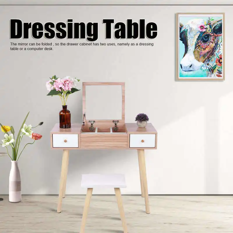 Деревянный туалетный столик TOPINCN из сосны набор табуретов макияжный с ящиками и