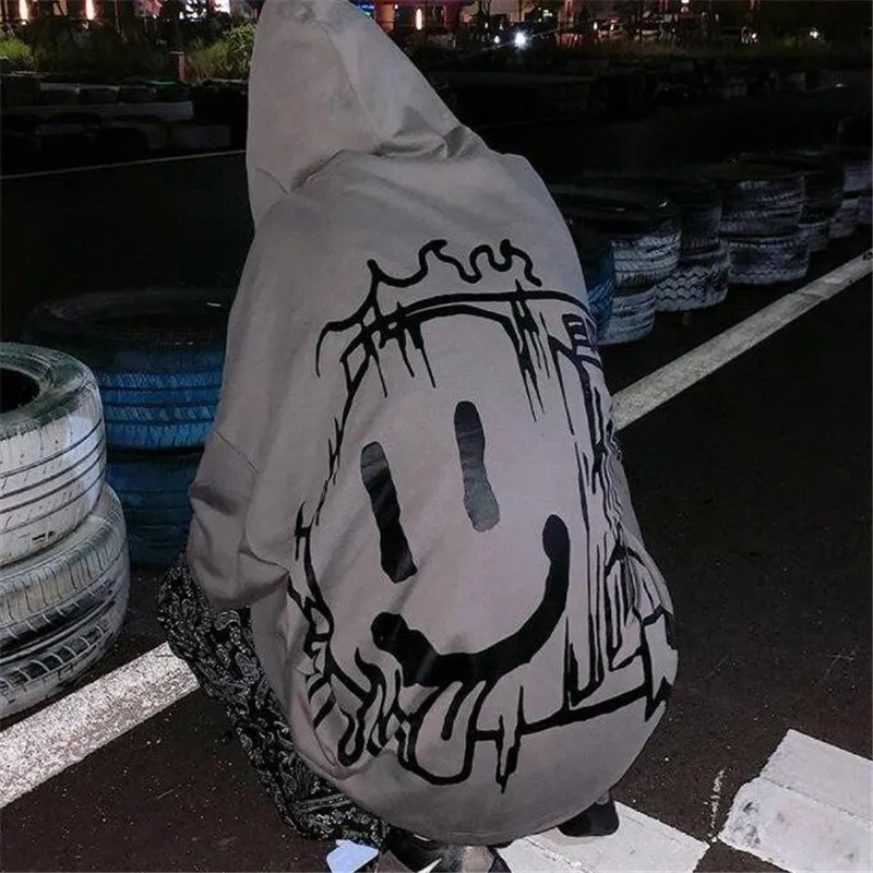 

funny hip hop winter tops autumn cool japan jacket streetwear females Korean Punk hoodie women harajuku smile print hoodies