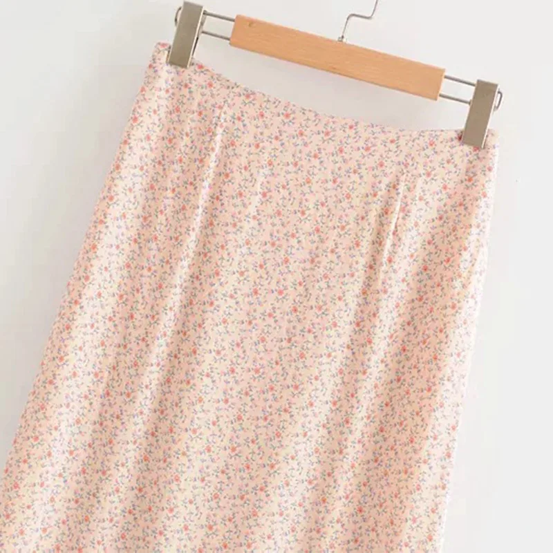 Хлопок смесь Printed Розовый Юбки Женщины Цветочные Повседневный Бич Женский Midi