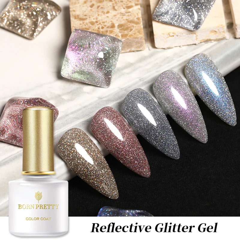 

BORN PRETTY 1 Bottle 6ml Reflective Glitter Gel Nail Polish Silver ShiningAuroras Holographics Effect Soak Off UV Gel Varnish