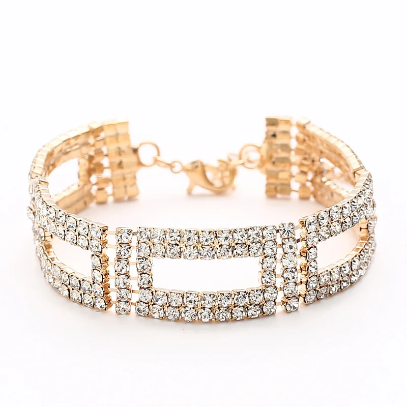 Браслет из золотой цепочки с множеством рядов когтей и камней-страз высокого класса для женщин, популярный в Европе и Америке в рамках международной торговли.