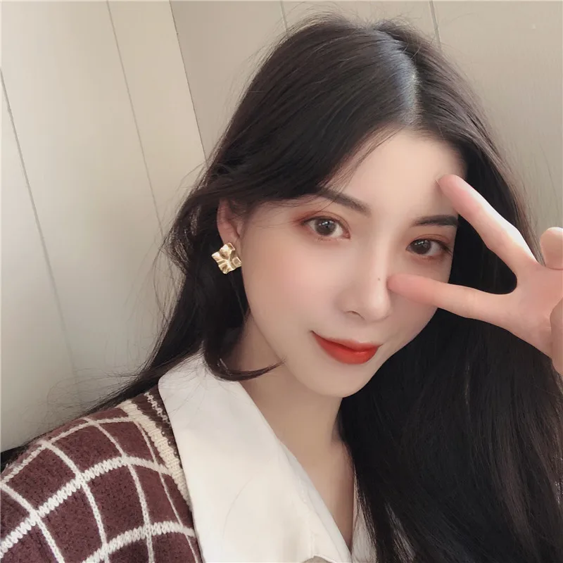 

Metal Hammered Square Women Earrings Simple Irregular Stud Earrings