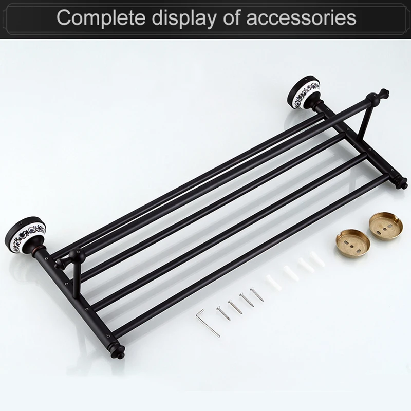 Набор принадлежностей для ванной комнаты из черной латуни фарфоровая Полка